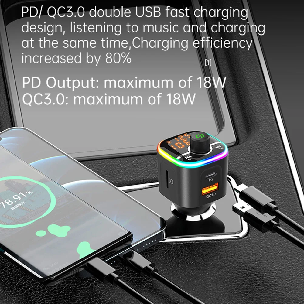 BC68 автомобиля QC3.0 PD USB Зарядное устройство Bluetooth Стерео FM DSP передатчик свободные