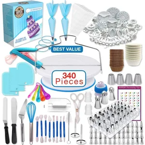 Инструменты для выпечки, 340 шт.107 шт.207 шт., инструменты для украшения торта, русский факел, насадки для торта, нескользящий поворотный стол, форма для помадки, кухня