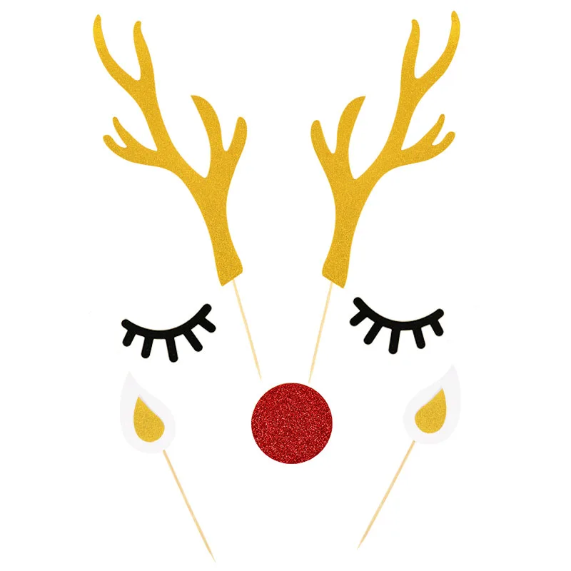 Рогатый торт Топпер блестящий Рождественский олень с ресницами нос уши для