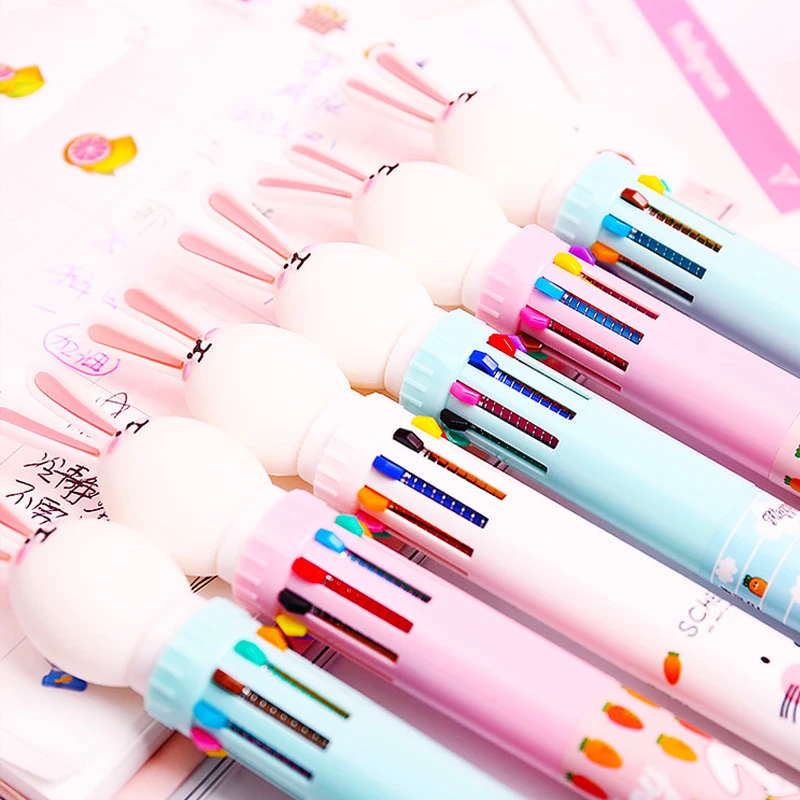 Cartoon Rabbit Ballpoint Pen Multifunction 10 in1 Colorful Ball for School Office Writing Supplies Student Kawaii Stationery |