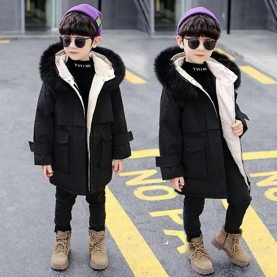 Купи Children's parka for boys 2020 Winter Thick Faux Fur Hooded Coat Kids Fashion Coat For Boys Clothes 4-13Yrs Snow Jacket Outwear за 1,940 рублей в магазине AliExpress