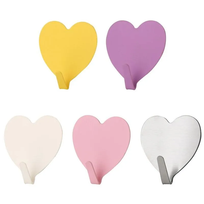 

1pc Cute Heart Shape Hooks Self Adhesive Hooks Steel Strong Sticky Wall Door Hang Kithcen Bathroom Storage Organizer