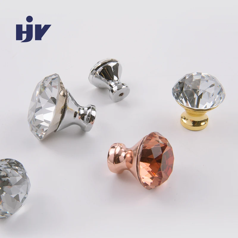 С украшением в виде кристаллов Стекло алмаз Форма дизайн ручки для шкафа круглая