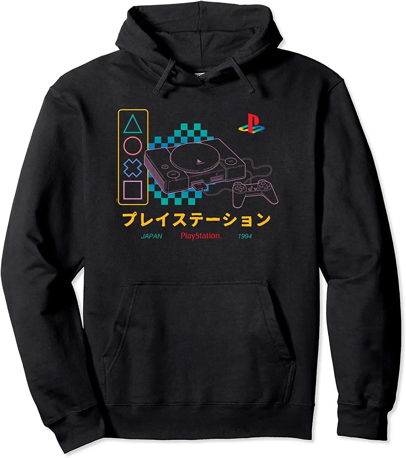 

100% Cotton Playstation Checker Neon 90's Hoodie Pullover Hoodie