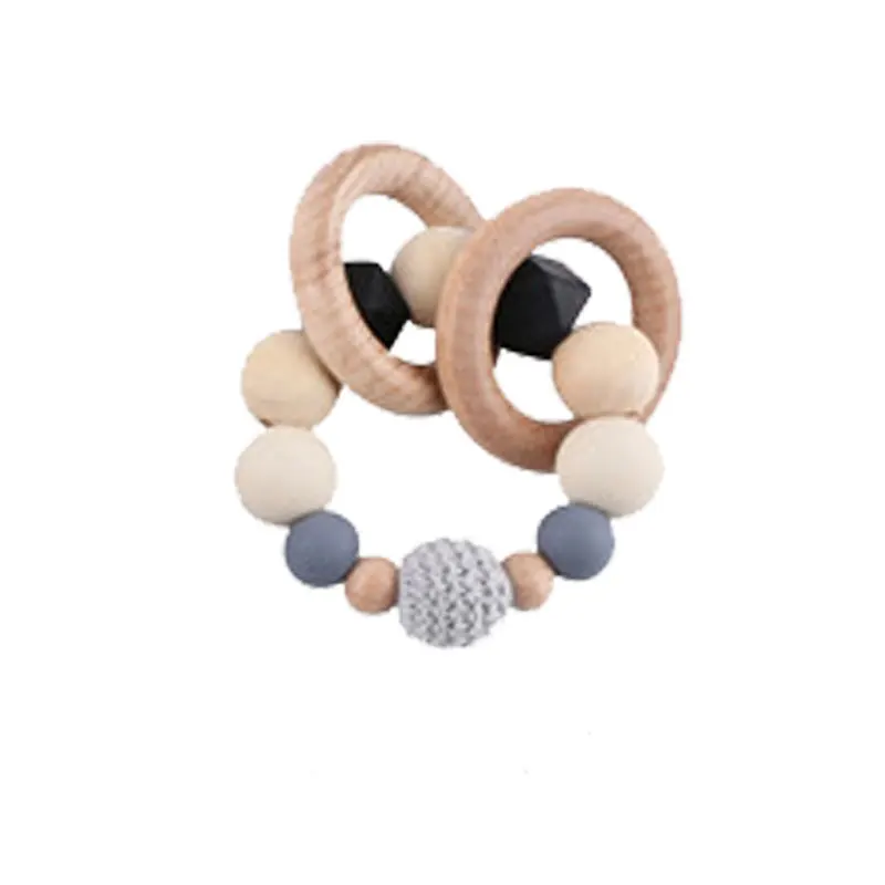 gray bracelet Let's Make/1 комплект/3 шт. детская коляска погремушка-пустышка цепочка дерево кольцо пищевой деревянный Прорезыватель автомобильное сиденье Прорезыватель для зубов игрушки Детский Прорезыватель - Цвет: gray bracelet