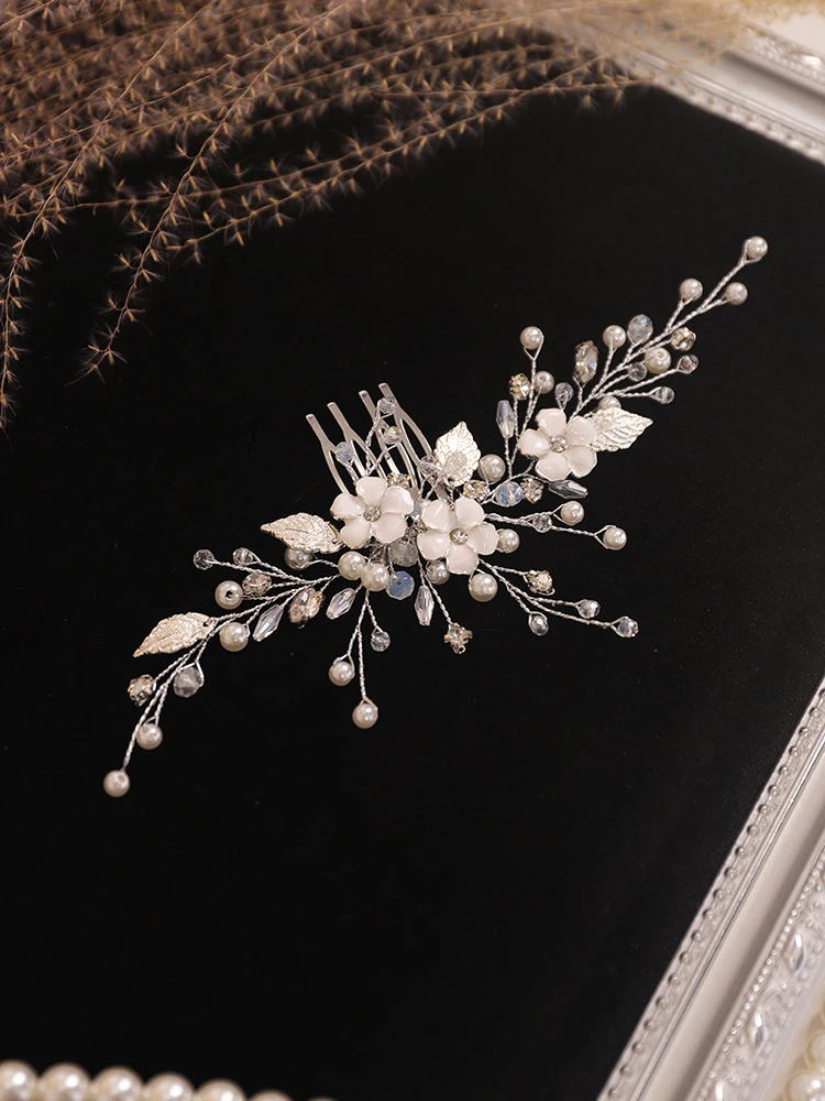 Модная Серебряная расческа для волос с цветком кристаллы стразы жемчуг Корея