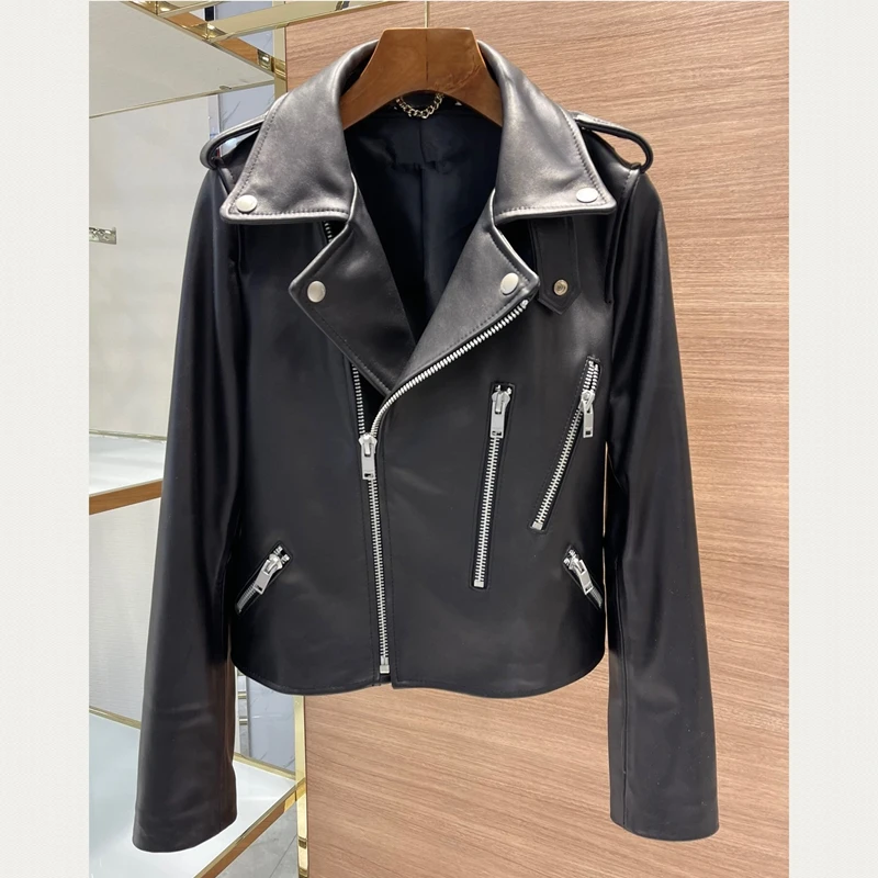 

Woman Coats Natural 100% Sheepskin Leather Jackets Female V- neck Natural Sheepskin Leather Overcoat Leather H325