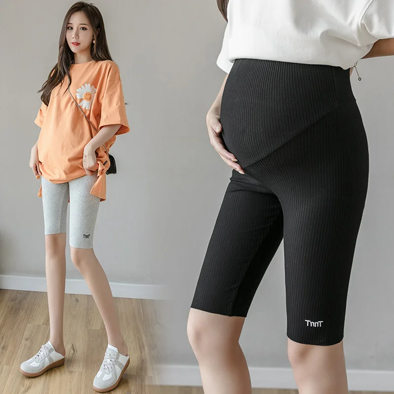 

090# Summer Maternity Half Legging High Waist Belly Skinny Pencil Legging for Pregnant Women Hot Sport Pregnancy Short Legging