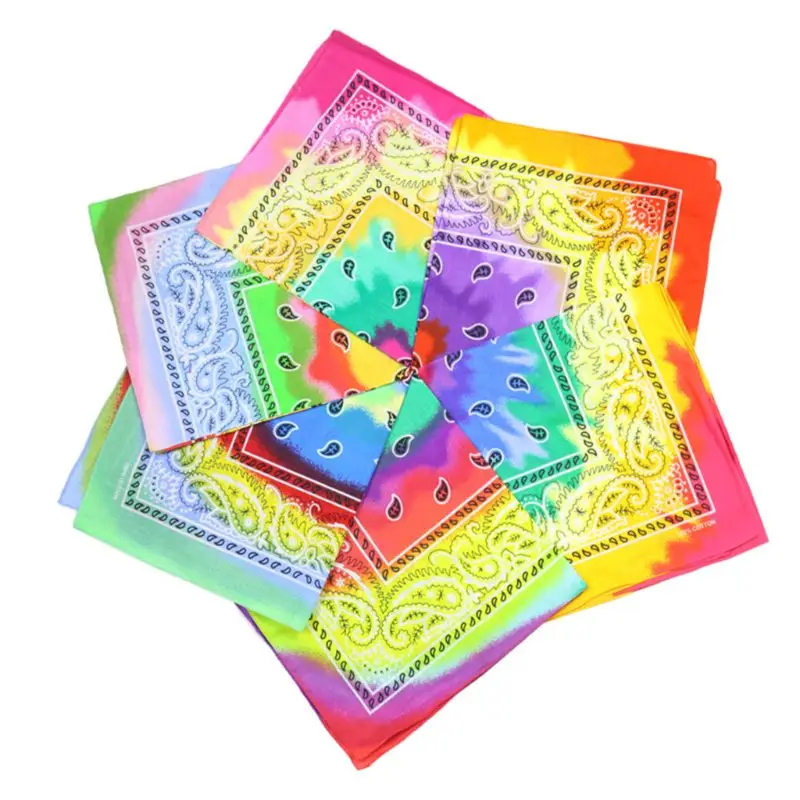 

Muticolor Cotton Tie Dye Bandana Head Wraps Rainbow Swirl Paisley Floral Print Square Scarf Women Men Neck Wrist Band My11 21