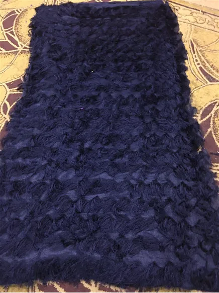 navy blue color Высокое качество темно-зеленое перо африканский тюль кружевная ткань для рождественского подарка модный дизайн/шоу на сцене/вечернее платье - Цвет: navy blue color