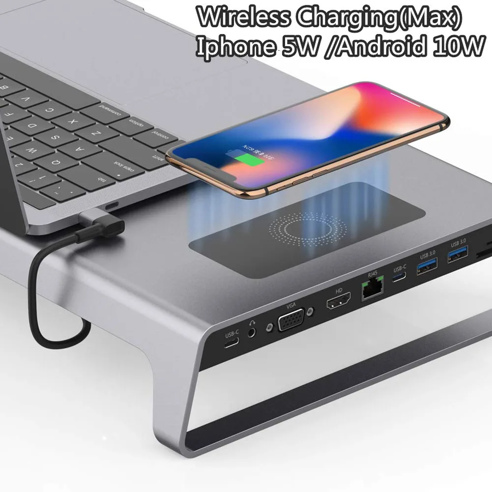 Алюминиевая Подставка для монитора док станция с USB C концентратором поддержка 4K