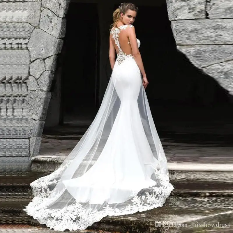 Vestidos De novia con cola De sirena De encaje romántico, Vestido De novia con cola De tul, ilusión Sexy, personalizado
