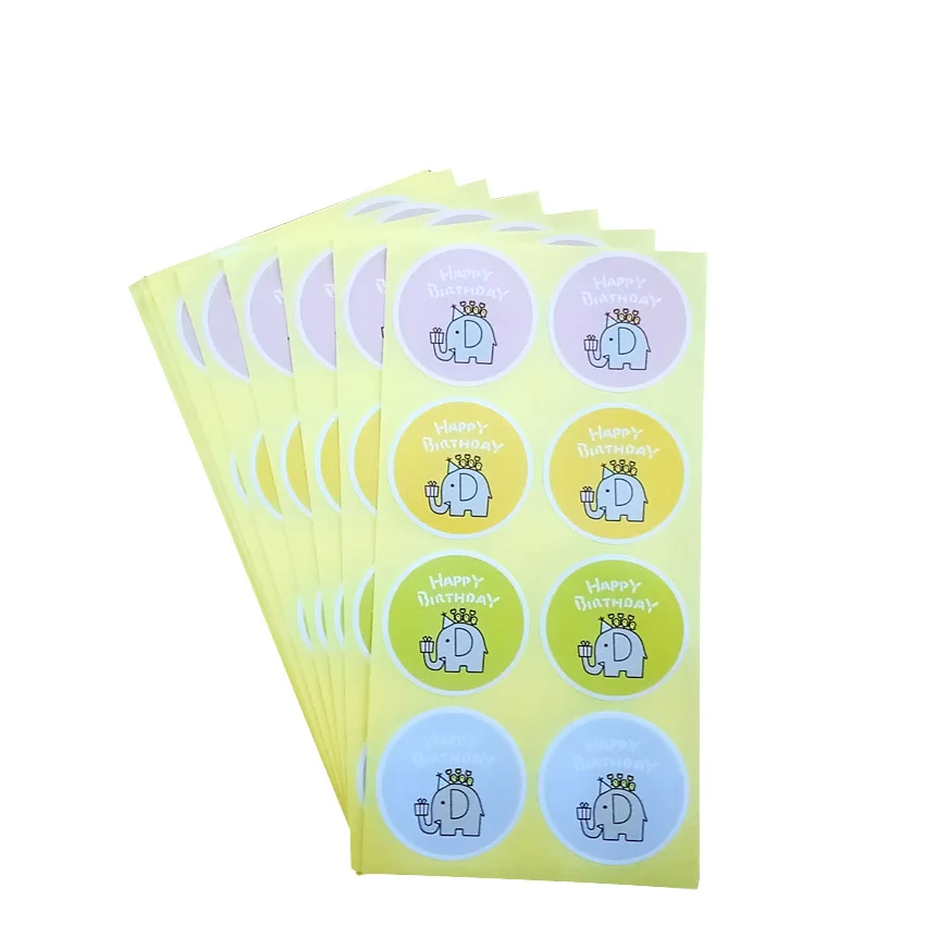 80pcs/lot Round Elephant HAPPY BIRTHDAY Sealing Sticker Seal Gifts Decorative Package Label | Дом и сад