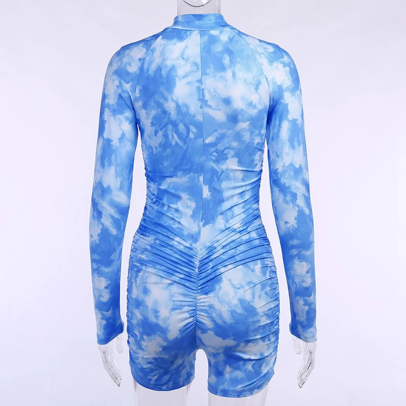 

Lyprerazy Women Workout Active Wear Skinny Playsuit Fashion Bodycon Tie Dye Ruched Casual Biker Shorts Rompers Jumpsuit