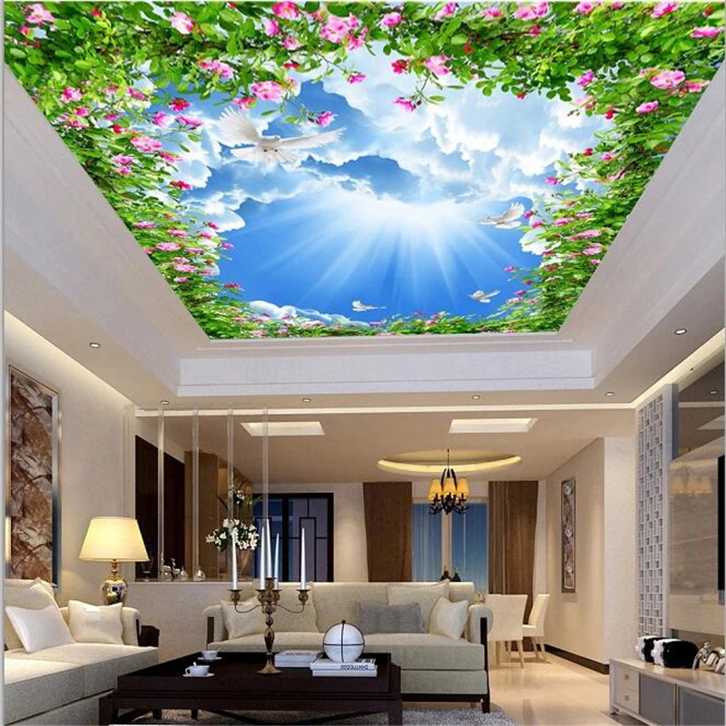 Custom wallpaper 3D Photo murals Beautiful Blue sky White Cloud Butterfly Ceiling Zenith Living room Papel de pared 3d | Обустройство