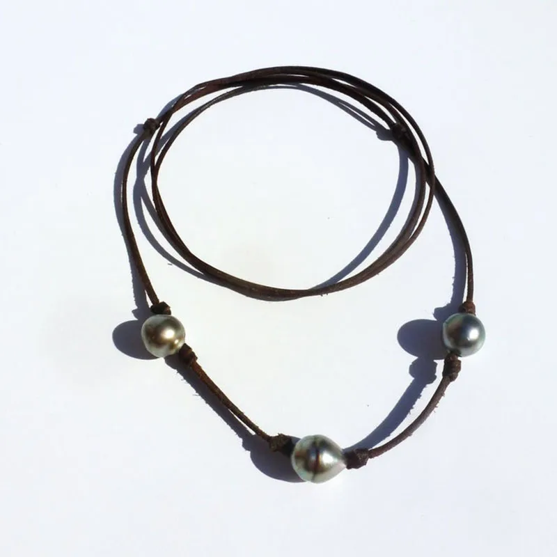 Жемчужное ожерелье натуральный жемчуг и кожа ручная работа | Украшения