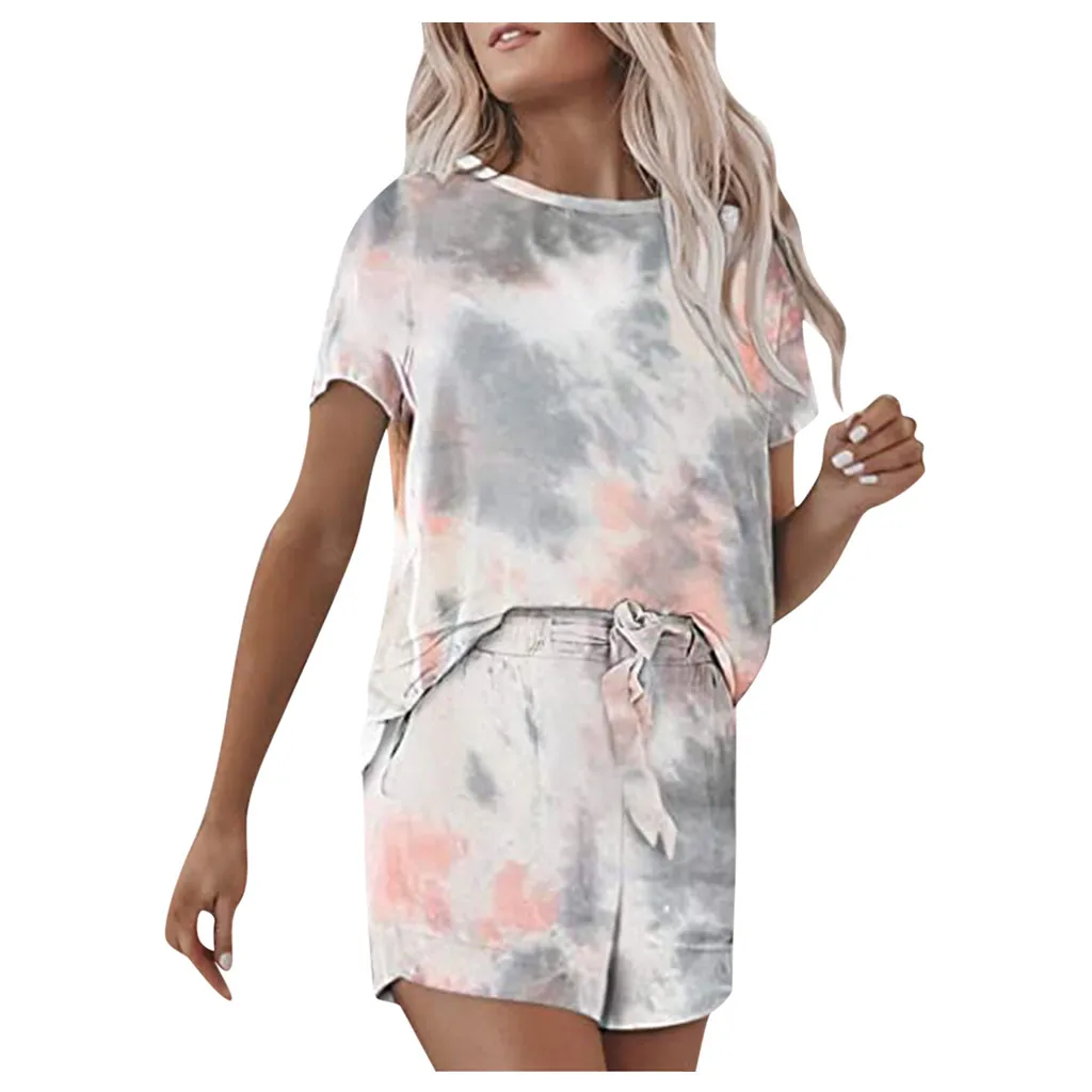 Свободные спортивные костюмы Tie dye одежда для отдыха Женский повседневный