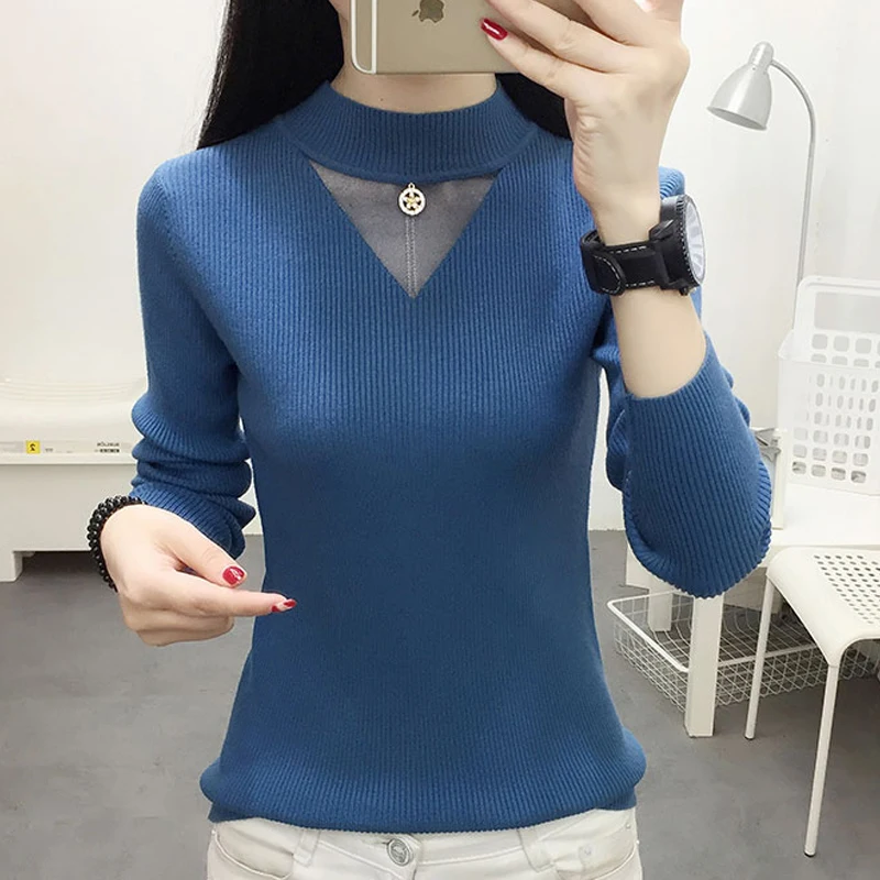 Женский свитер с высоким воротом Mujer Moda 2020 осенне-зимний вязаный кружевами в