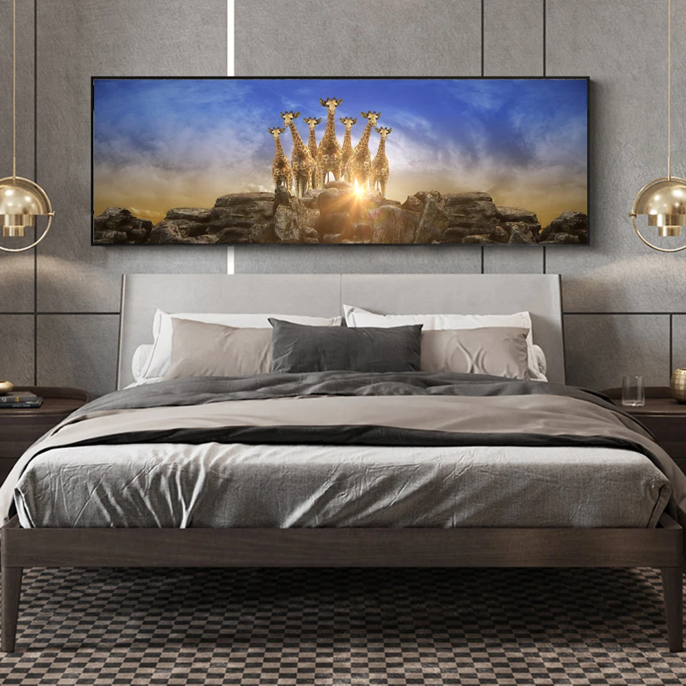 

Modern Landscape Painting on Canvas Posters and Prints Wall Art Giraffes, Lion, Ostrich Pictures for Living Room Animals Decor
