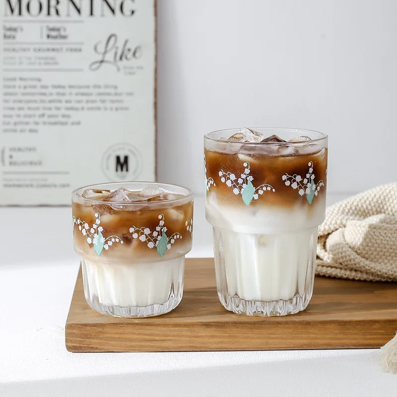

CXD-Lily Of The Valley Flower Cup Korea Coffee Cup Glass Fresh Girl Heart Milk Tea Cup