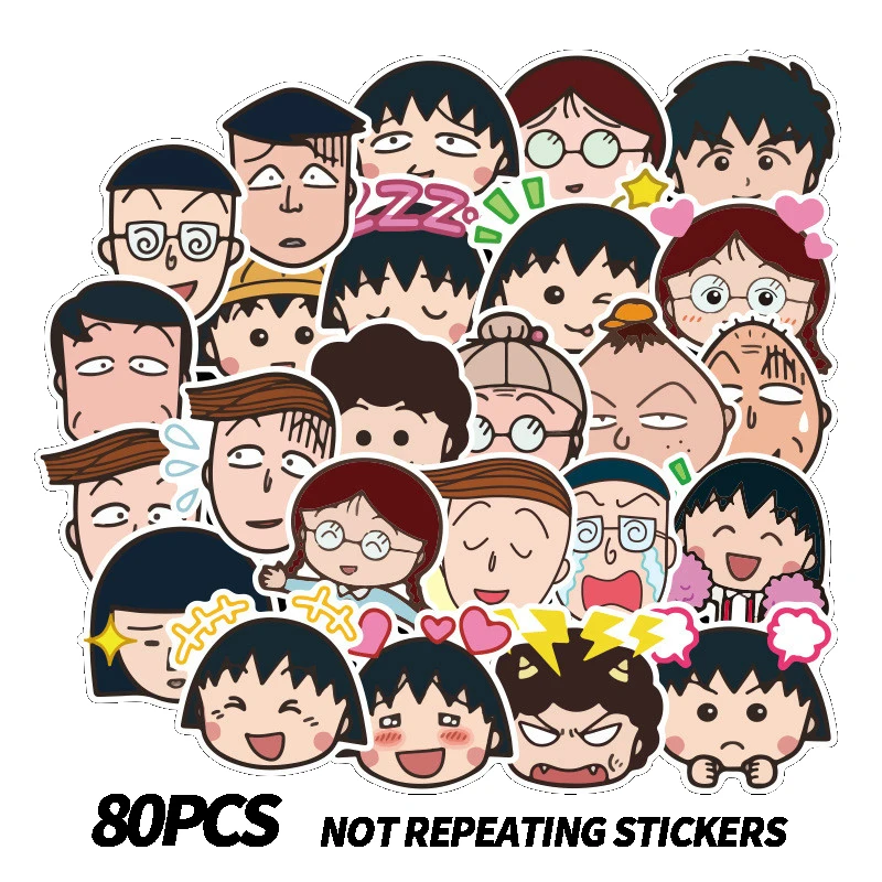 

80pcs Creative Cute Self-made Chibi Maruko-chan DIY Stickers Diary Album Decoration Scrapbooking Child Stationery Anime Stickers