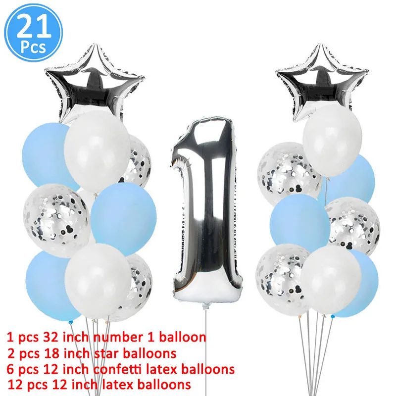 First Birthday Boy Party Blue Silver Confetti Balloons Banner 1st Happy Decorations Baby My 1One Year Decor | Дом и сад