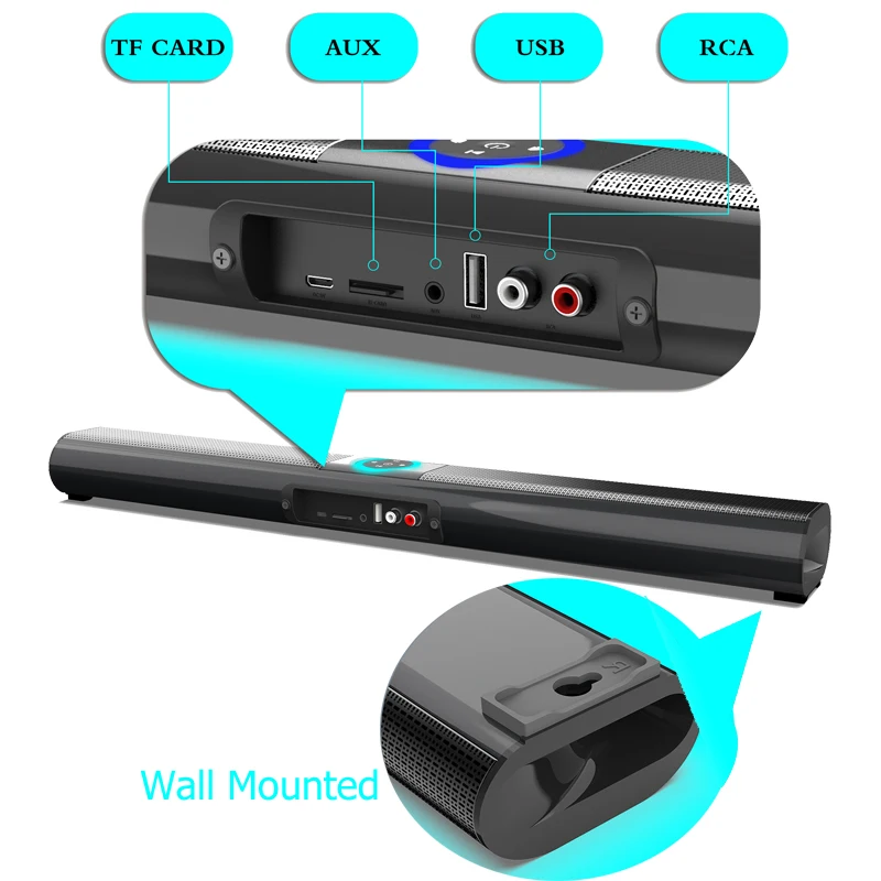 Rsionch TV Soundbar Wireless Bluetooth Speaker Column Wall-mounted Home Theater Subwoofer Surround RCA Remote Control PC | Электроника