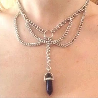 new punk silver color multilayer chain chokers necklaces fashion resin geometric pendant necklace for women 2021 hip hop jewelry