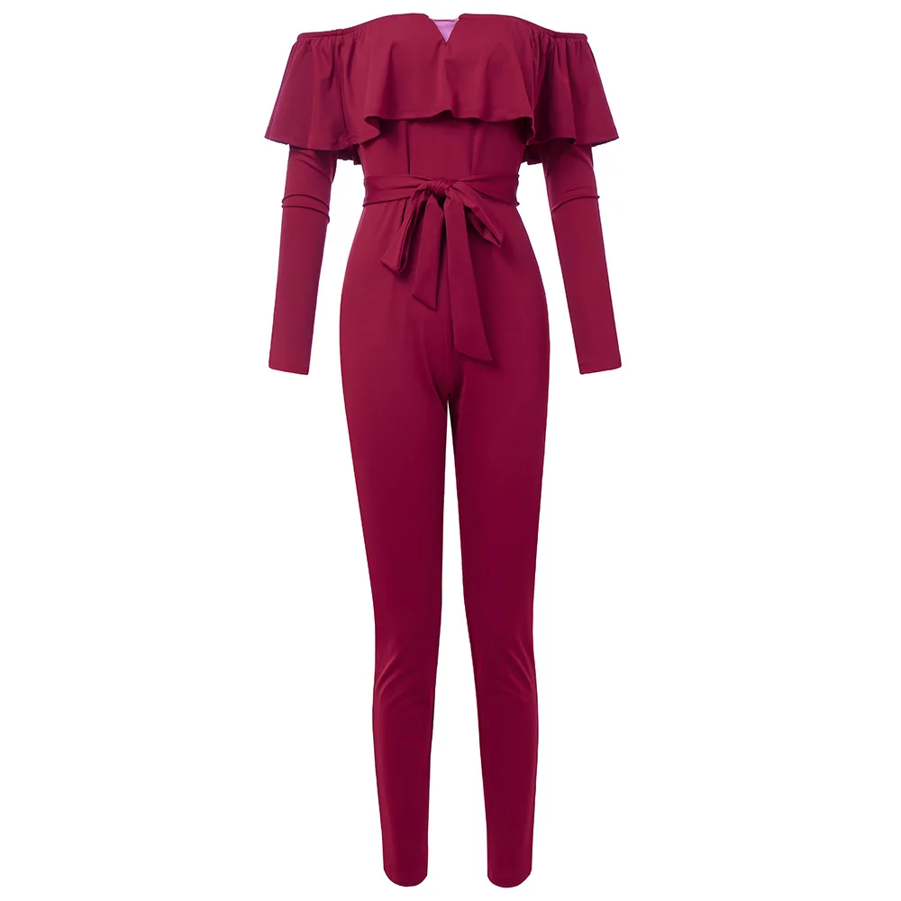 Элегантный комбинезон с оборками и открытыми плечами женский сексуальный