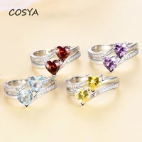 costa 100 925 sterling silver double heart sparkling high carbon diamond female wedding rings party fine jewelry birthday gift