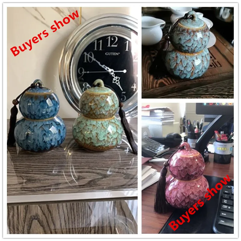 

Chinese Style Ceramic Double Layer Gourd Tea Caddy Portable Sealed Tea Cans Travel Storage Spice Tea Boxes Candy Storage Tank