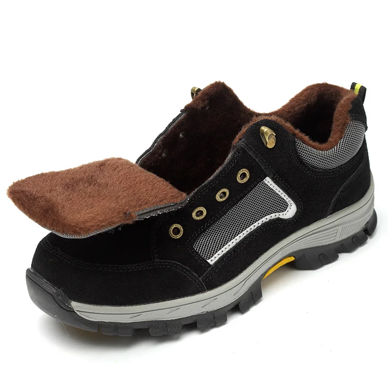 black with fur ROXDIA/брендовые рабочие и защитные ботинки размера плюс 39-48 для мужчин и женщин; ударопрочная Мужская и женская обувь из натуральной кожи со стальным носком; RXM114 - Цвет: black with fur