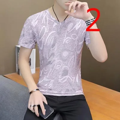 

Men's linen short-sleeved t-shirt 2020 summer new slim personality round neck