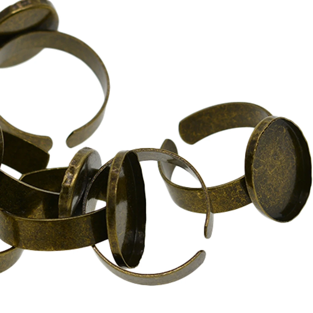 

Prettyia 10x Cabochon Setting Rings Adjustable Bronze Plated Fit