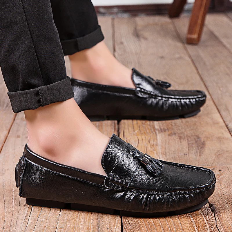 Мужские замшевые кожаные туфли обувь с круглым носком и бахромой Мужская офисная