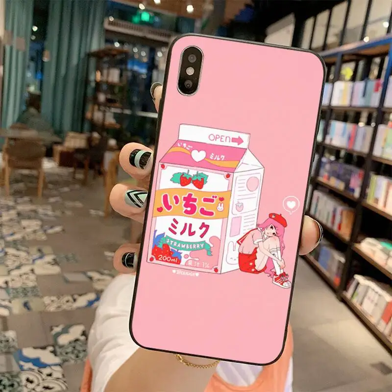 Pink Strawberry Milk Cover Black Soft Shell Phone Case for iPhone 11 pro XS MAX 8 7 6 6S Plus X 5S SE 2020 XR case | Мобильные