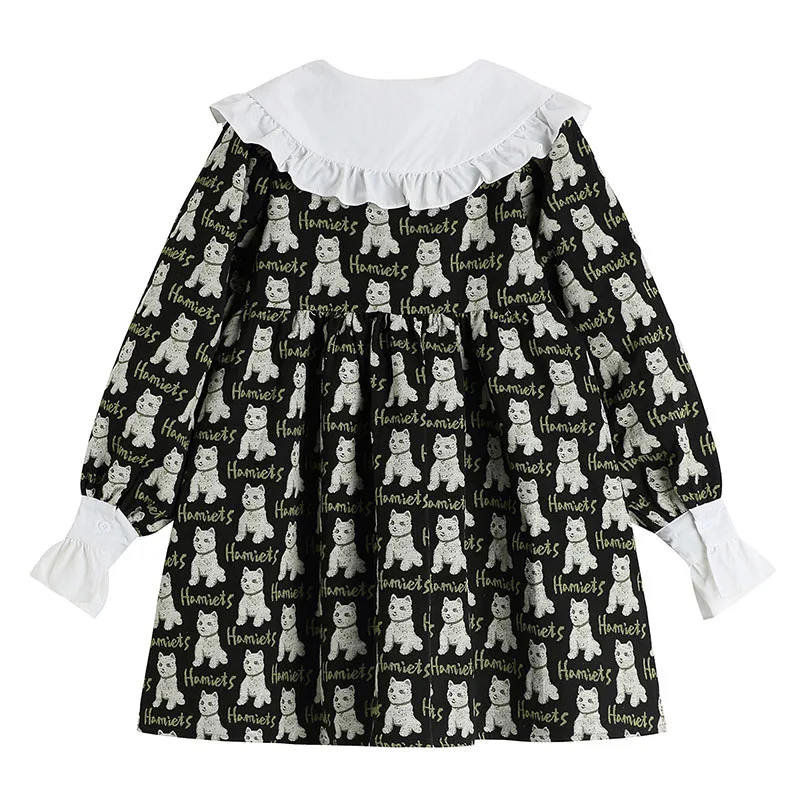 Женское мини-платье с длинным рукавом черное платье рисунком милой собаки и