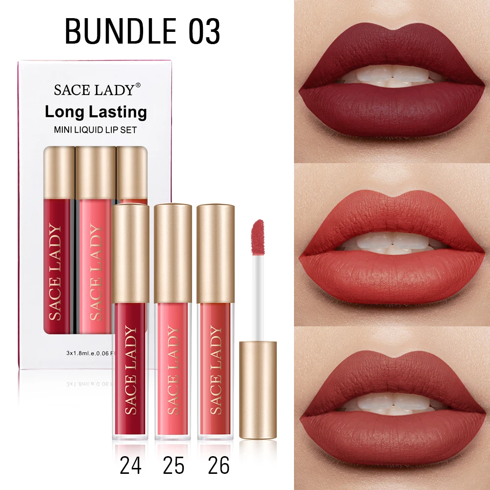 3pcs Mini Lip Gloss Set Dark Red Nude Matte Tattoo Pigment Liquid Lipstick Waterproof Lipgloss Tint Brand Cosmetic | Красота и