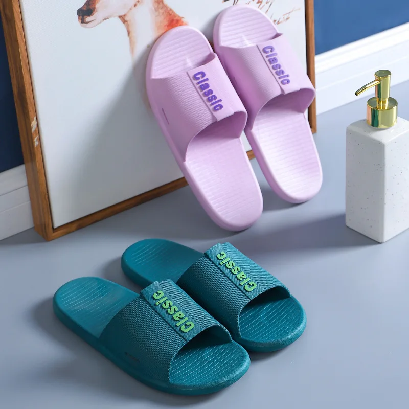 

Women Letter Thick Platform Slippers Summer Beach Eva Soft Sole Slide Sandals Leisure Men Ladies Indoor Bathroom Anti-slip Shoe