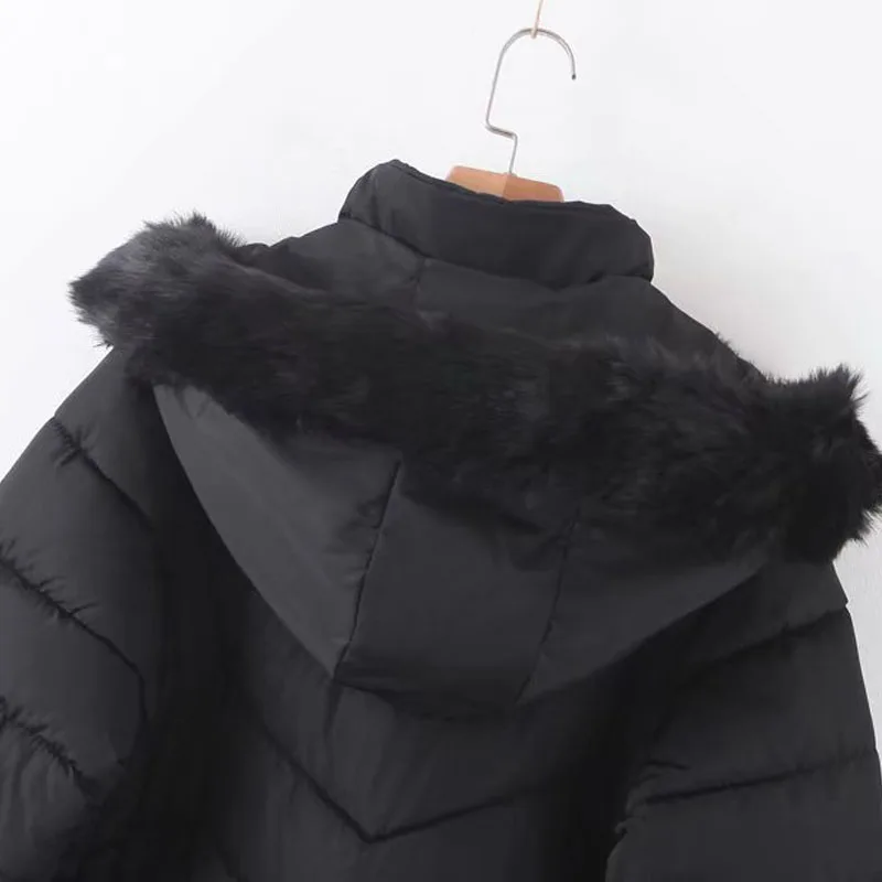 

Women's Winter Warm Stand Collar Long-sleeved Cotton Coat Long Artificial Fur Collar Temperament Hooded Top 4 Colors Female