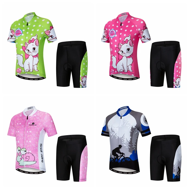 

Summer Children Bike Clothing Cycling Jersey Sets Shorts Gel Padded boy Girl Kid Cycling Suits Pink Cat Breathable Quick Dry