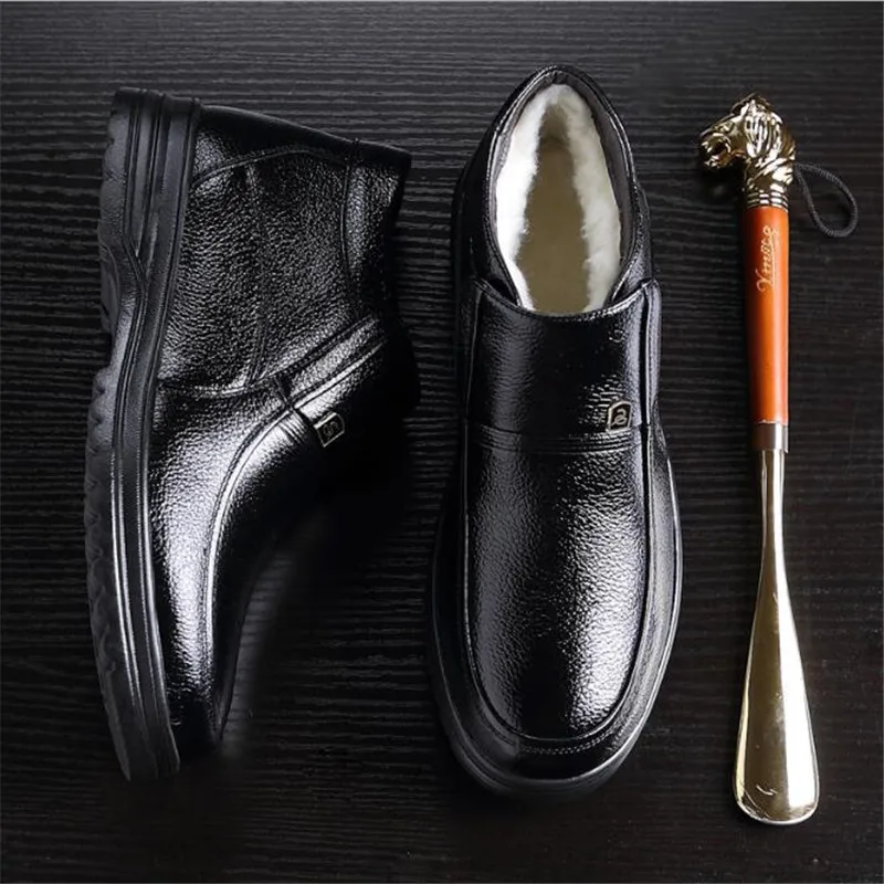 Новые зимние кожаные мужские ботинки из чистой шерсти высокие походные