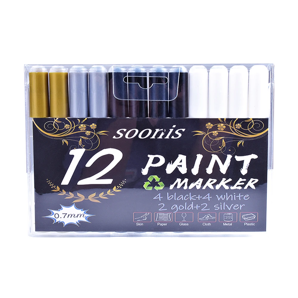 0 7 мм тонкий наконечник акриловые Краски маркер для белой доски набор из 12 стекло