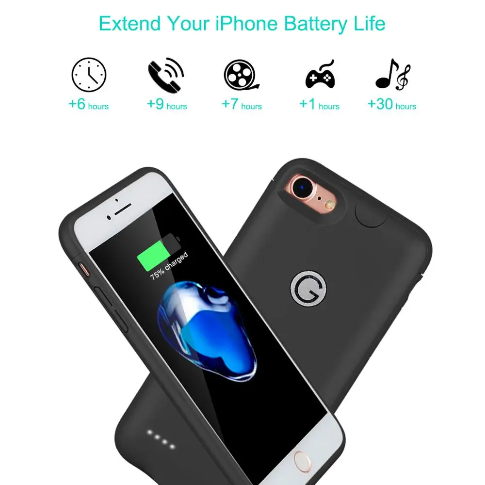 Чехол DuraPro для зарядки аккумулятора большой емкости iPhone 6 6s 7 8 чехол портативного
