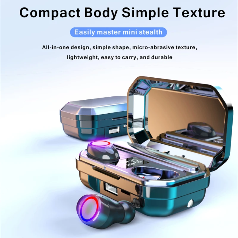 

Wireless Bluetooth Earphone HD Stereo Headphone Sports Headset With Dual Mic and LED Display 4000Ah Battery Charge Case