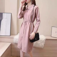 womens spring and autumn sweater knitted buttons long dress fashion knee base sweater dreeses vestidos for femela v neck dress