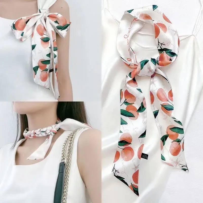 Летние фрукты Цветочный принт шелковый шарф резинки для волос девочек Гладкие
