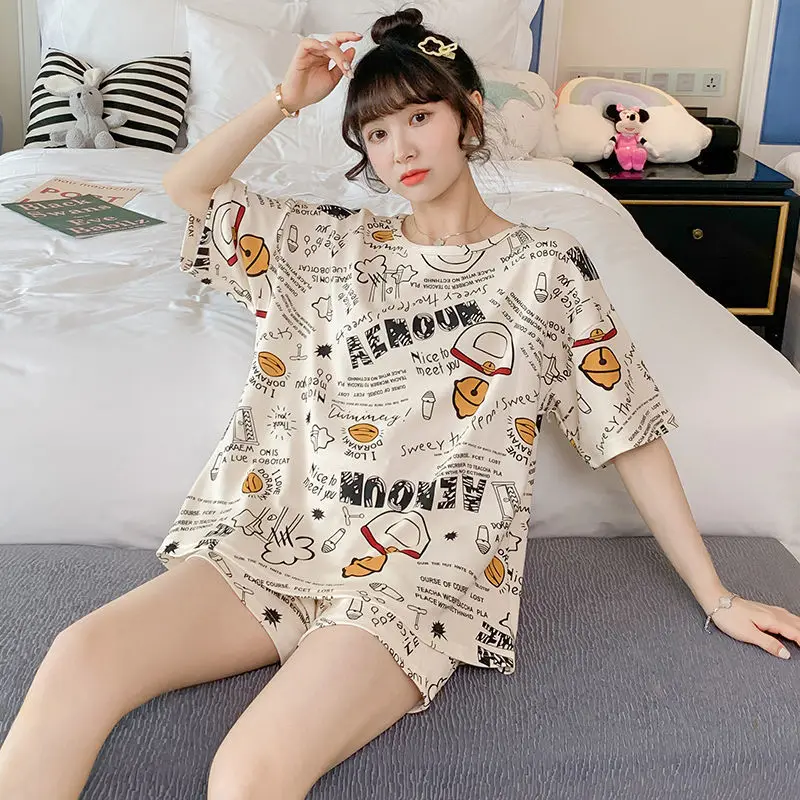 Women Pajama Set Ladies Pajamas Women Summer Pure Cotton Short-sleeved Clear Two-piece Girl Cute Home Service Set Pajama Shorts