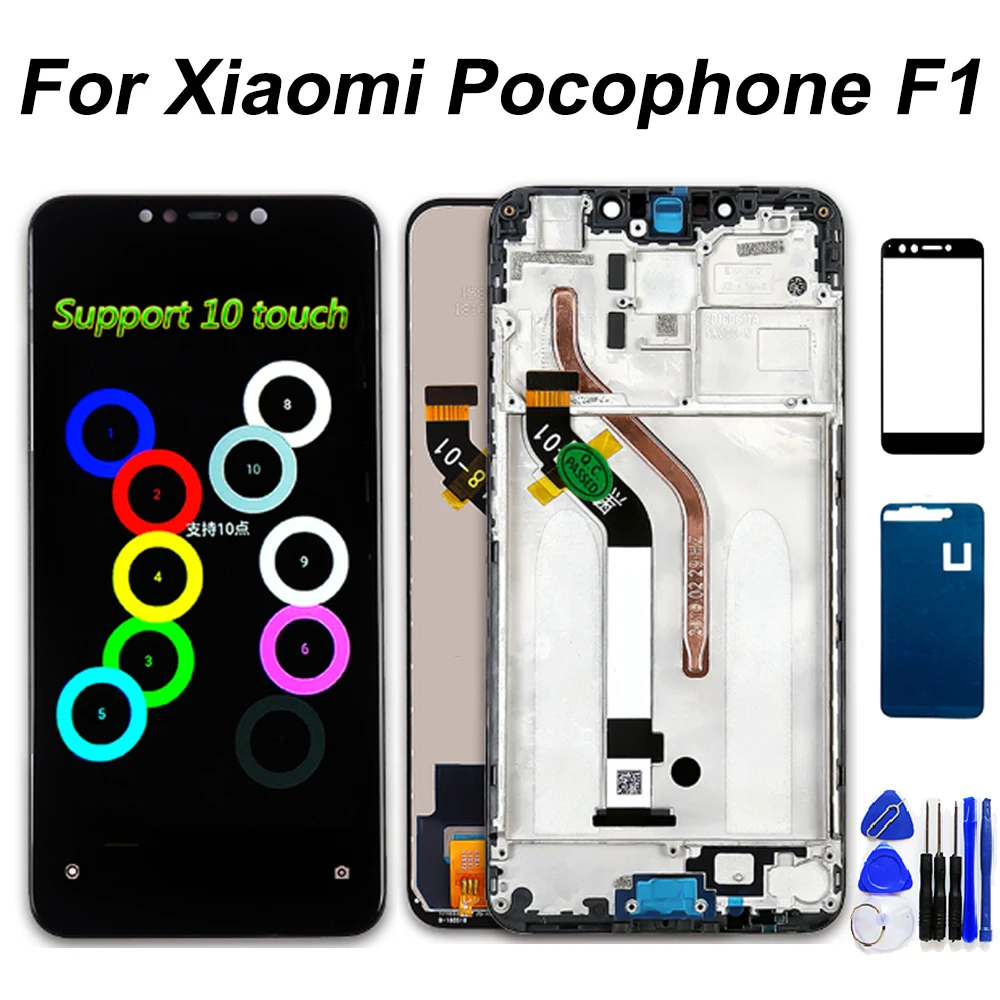 ЖК дисплей 6 18 дюйма для Xiaomi Pocophone F1 сенсорный экран дигитайзер рамка 10 точечная