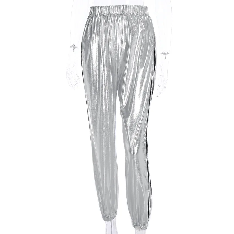 

Women Stripe Pants Adults Casual Style Streetwear High Waist Trousers Silver Womens Trousers Sweatpants Elastic Ankle Pants